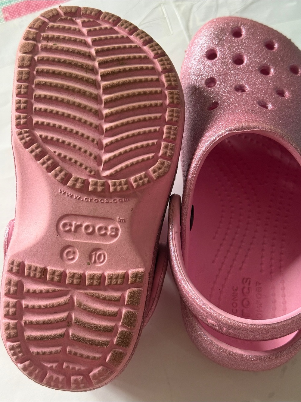 CROCS Kids' Glitter Clogs in Pink and Teal - Picture 2 of 3